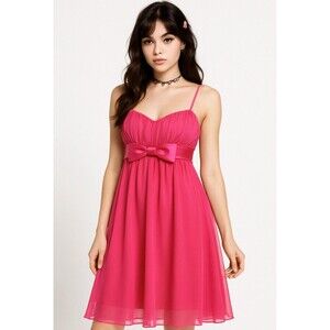 Ruby Rox Pink Chiffon Dress Bow Empire Waist Y2K Style Size M Party Prom